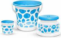 Milton Duplex Spa 3 Piece Set, Blue | 25 litres Bucket with Mug & Stool | Bathroom Accessory Set