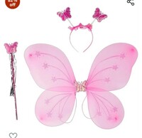 Fairy Butterfly Wings with Matching Hair Band and Magic Wand Costume for Baby Girls Birthday Party/Princess Accessories/Party Gift for Kids/ Party Supplies (Pack of 1,Pink) 