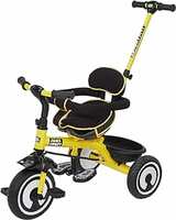 Amazon Brand - Jam & Honey Tricycle for Kids | Parental Handle and Seatbelt | Cushioned Seats | Guardrail (Yellow)