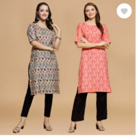 (Pack of 2) INAIA  Women Printed Crepe Straight Kurta  (Multicolor)