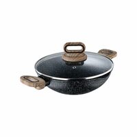 BERGNER Ultimate ILag Marble Non Stick Kadai/Kadhai with Glass Lid 24 cm, 2 litres, Induction Base