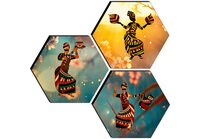 SAF Set of 3 Hexagon Modern Art Dancing MDF Board UV Textured Painting 17 Inch X 17 Inch SANFHXS30542