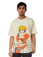 The Souled Store| Official Naruto: Believe Mens and Boys T-Shirts|Half Sleeve|Oversized fit Graphic Printed|100% Cotton Beige Color Men Oversized T-Shirts