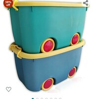 Ash & Roh® (2 PACK) Large Plastic Stackable Toy Chest Organizer Storage Rectangular Box with Lid for Kids, Multicolor