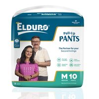 ELDURO Premium Unisex Adult Pant Diapers, Medium 71-111Cm (28''-44''), 10 Count, Wetness Indicator, Leakproof, 14 hrs Overnight Protection, With Aloe Vera, Pack of 1