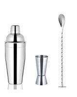 Dynore Stainless Steel 3 Pcs Professional Barware Set- Cocktail Shaker 750, 30/60 Peg Measure and Mixing Stirrer