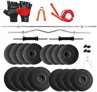 VICKY Home Gym Set 10Kg Curl Rod Portable Exercise Kit Fitness Equipment Personal Training Workout Stretching Combo with Dumbbell Rods Gloves Skipping Rope Hand Gripper Weight Plate for Men Women