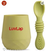LuvLap Silicone Baby & Toddler Training Cup & Spoon, 100% Food Grade Silicone,  Unbreakable, BPA & Plastic Free, Baby Led Weaning Utensil, Baby Shower Gift 