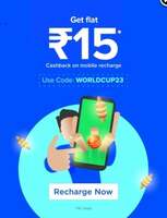 (World Cup Special) Flat 15 cashback on mobile recharge of 100 & More on Mobikwik (1st Recharge of month)