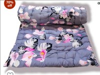 Deevine Craft Soft Cotton Quilt | Foldable Light Weight Filled Single Firm Mattress| Gadda (3D Design Printed, 1 Sleeping Capacity, 3 x 6 ft or 72 x 36 Inches) (Grey Floral Cotton Mattress)