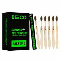 Beco Compostable Bamboo Toothbrush with Ultra-Soft Charcoal activated Bristles, 100% Natural & Eco-Friendly (Pack of 6)