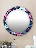 999STORE Printed Vanity Mirror Round Mirrors for Wall Decor Colorful Flowers Pattern Round Mirror (MDF_17X17 Inch_Multi) MirrorRSZ1018