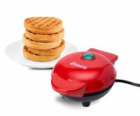 JIALTO Mini Waffle Maker 4 Inch- 350 Watts: Stainless Steel Non-Stick Electric Iron Machine for Individual Belgian Waffle, Pan Cakes, Paninis or Other Snacks (Tangy Red)…