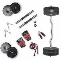 Lifelong PVC Home Gym Set 10Kg Plate 3Feet Curl Rod and Dumbbells Rods with Gym Accessories, Black