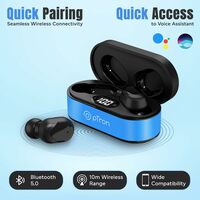 pTron Bassbuds Plus In-Ear TWS Earbuds with HD Mics, Bluetooth 5.0 Headphones with Immersive Sound, Stereo Calls, 28Hrs Playtime, Voice Assist Ready, IPX4 Water Resistant & Fast Charge (Electric Blue)