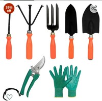 Limited-time deal: Kraft Seeds by 10CLUB Gardening Tools Kit - 7 Pcs (Cultivator, Fork, Trowels, Weeder, Garden Gloves, Pruner Cutter) | Gardening Tools Set For Home | Indoor and Outdoor Gardening 