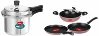 Pigeon Basics Non Stick Aluminium Non Induction Base Cookware Set, Including Dosa Tawa, Kadai with Glass Lid, and Frying Pan & Aluminium Pressure Cooker 3 Litre Non Induction Base Outer Lid (Silver)