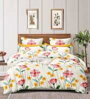 Cream Floral 160 TC Microfibre Queen Sized Bedsheet with 2 Pillow Covers, By Alliance