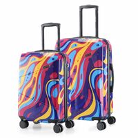 Nasher Miles Manali Hard-Sided Polycarbonate Printed Luggage Bag Luggage Set of 2 Pink Multicolor Trolley Bags (55 & 65 Cm)