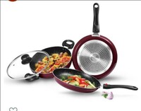 Limited-time deal: Milton Pro Cook Kitchen Jewel Set of 3 (Fry pan 24 cm/1.6 litres; Kadhai 24 cm/2.5 litres with Glass lid & Tawa 25 cm), Peach | Induction Safe | Dishwasher Safe | Hot Plate | Flame Safe | Non-Stick 