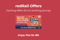 redRail App: FLAT 180 Rs. off on min 200 Rs. train tickets - New Year Offer [25 Nov - 2 Dec]