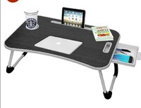 Callas Multipurpose Foldable Laptop Table with Cup Holder | Drawer | Mac Holder | Study Table, Breakfast Table, Foldable and Portable/Ergonomic & Rounded Edges/Non-Slip Legs (WA-27-Black)