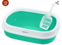 Limited-time deal: Amazon Basics Cat Litter Box Tray with Free Scooper | Semi Closed Design and Durable Quality | Suitable for All Adult Cats & Kittens, Green 