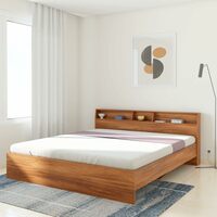Amazon Brand - Solimo Brol King Size Engineered Wood Bed with Headboard Storage (Indian Oak Teak)