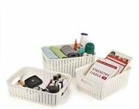 Cello Style Knit Small Basket Without Lid, Set of 3, Ivory,Plastic 