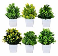 DUNAY Artificial Forest Bonsai Plant with Plastic Pot for Home Decoration Office Table Greenery Room Home Decor Plants (Set of 6)