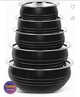 Nirvika Stainless Steel Serving Bowl Stainless Steel Colour Handi/Cookware Set/Serving Bowl 5 Piece Black Pot Pan