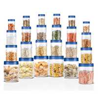 Milton Vitro Plastic Pet Storage Jar and Container, Set of 24 (6 pcs x 300 ml Each, 6 pcs x 700 ml Each, 6 pcs x 1.4 Ltrs Each, 6 pcs x 2 Ltrs Each), Blue | Air Tight | Kitchen Organiser | BPA Free