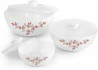 CELLO Opalware Twilight Floral Mixing Bowls with Lid(500ml, 1000ml,1500ml), 3 Units, White