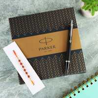 Parker Latitude, Matte Black, Chrome Trim Ball pen with Rakhi, Pack includes 1 Pen and 1 Rakhi, Ink - Blue, Best choice for Rakhi Gift