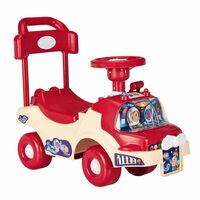 Amazon Brand - Jam & Honey Ride-On for Kids | Music and Lights | Rear Pulling Handle | Safe Fun Ride (Red and Orange)
