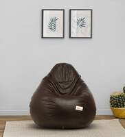 Classic XXXL Leatherette Bean Bag with Beans in Brown Colour, By Sattva
