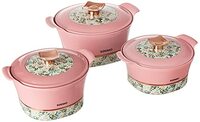 Amazon Brand - Solimo Insulated Inner Stainless Steel 3 pcs Casserole-Pink (800/1100/1700)