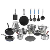 Vinod Stainless Steel 25 Piece Combo Cookware Set - Kadai 3ltr, Kadai 2.1ltr, Saucepan 1 & 1.8Litre, Tope 1L, 1.8L, 2.7L/ Multipurpose Kitchen Set/Induction and Gas Friendly- Silver