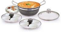 Mahavir Stainless Steel Idli Cooker Multi Kadai With Glass Lid Induction & Standard Idli Maker