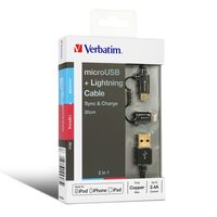 Verbatim 30 cm Metallic 2-in-1 cable Black (microUSB and Lightning 8pin connectors) 11.8 Inch [50% Coupon]