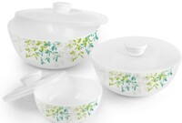 CELLO Opalware Green Orchard Mixing Bowls with Lid (500ml, 1000ml, 1500ml) [Rs.200 Coupon]