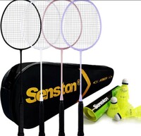 30% Coupon - Senston Badminton Rackets 4 Pack, Badminton Set Including 1 Badminton Bag/4 Rackets/6 Nylon Badminton Black White Pink Purple