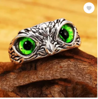 ShreejiHuf  Green Demon Eyes Owl/Ullu Bird Face Design Thumb Finger Ring Alloy Silver Plated Ring