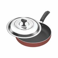 Crystal Platinum Series Non-Stick Fry Pan with Steel Lid| 280 mm | 3 mm Thickness | Metal Spoon Friendly | 3 Layer Coating