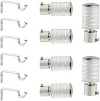GLOXY Silver, Grey Rod Rail Bracket, Curtain Knobs, Curtain Hooks, Curtain Rods Metal (Pack of 12)