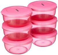 Amazon Brand - Solimo Nestable Round Container 600 ml set of 6, Pink