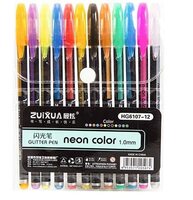 Crackles Neon Pens 12 Pcs Neon Glitter Pens Set Gel Colour Pens Set Color Stationary For Gift Colorful Pen Gift for Kids Coloring Sketching Painting Drawing.