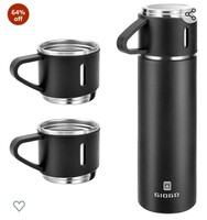 GIOGD Stainless Steel Thermo 500ml/16.9oz Vacuum Insulated Bottle with Cup for Coffee Hot drink and Cold drink water flask.(Black,Set) 
