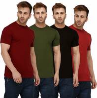 London Hills Solid Men Round Neck Half Sleeve Cotton Blend Multicolor T-Shirts (Pack of 4)