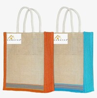 Homefox Jute Bag for Lunch Tiffin with Zip Plain Jute Carry Hand-Bag Women Men Girl Office Reusable Daily use lunch bag Return Gift Tote Combo set 